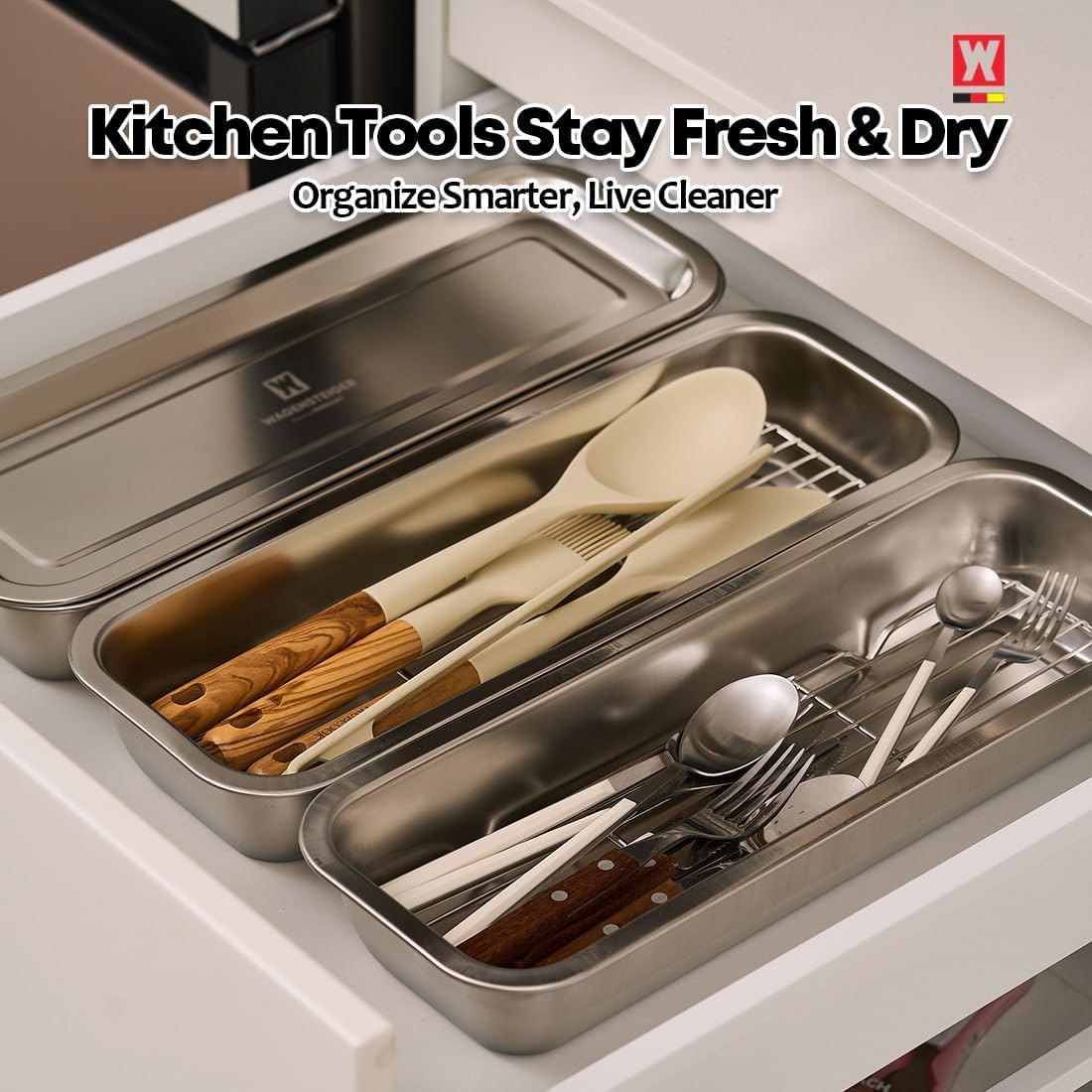 Stainless Steel Prep & Storage Pan – Deep Kitchen Organizer Tray with Lid – SUS304 Food Pan for Meal Prep, Serving, Marinating, Freezing, Baking & Drawer Organization – Durable & Hygienic