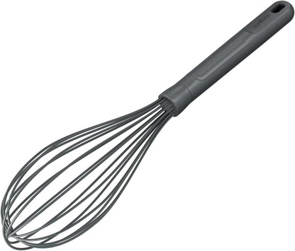 Zyliss Flat Whisk, Sustainable Wheatstraw/Nylon, Cooking Whisk forr Cooking and Serving with Heat Resistant Silicone Head, Beluga Grey, 11.9" x 2.8", Dishwasher Safe, 5 Year Guarantee