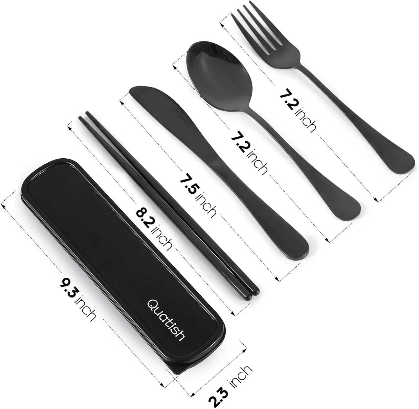Travel Utensils with Case, Quatish 5 Piece Stainless Steel Silverware Set for Work, Portable Reusable Travel Cutlery Set, Fork and Spoon Set for Picnic, Camping, Gadgets, Lunch Box for Men, Rainbow