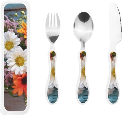 3-Piece Kids Silverware Set With Storage Case, Stainless Steel Reusable Children Safe Knife Spoon Fork Set African Animals Children Flatware Set For Kids Lunch Box