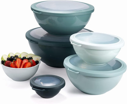 COOK WITH COLOR Mixing Bowls with Lids - 12 Piece Plastic Nesting Bowls Set includes 6 Prep Bowls and 6 Lids, Microwave Safe Mixing Bowl Set, Pink Embossed - Colors B