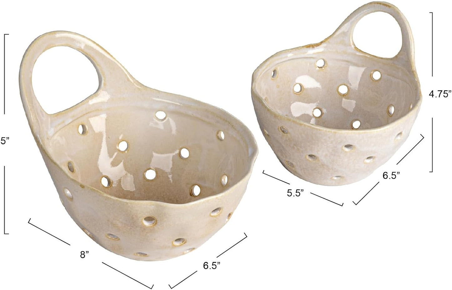 Creative Co-Op Stoneware Colanders with Handles, Set of 2