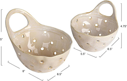 Creative Co-Op Stoneware Colanders with Handles, Set of 2