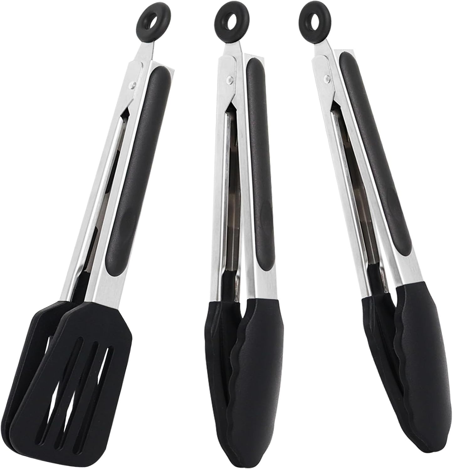 Mini Silicone Serving Tongs Set of 3, Small Kitchen Tongs (7 inch) with Silicone Tips and Stainless Steel Handle, Cooking Tongs for Salads, Pasta, Steaks, Vegetables