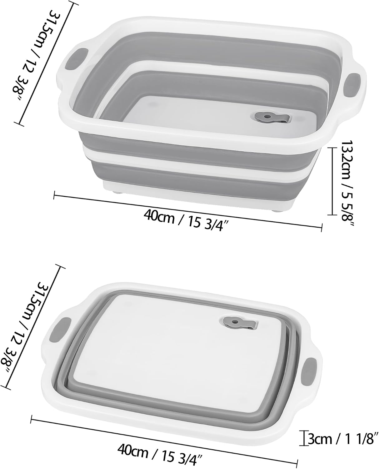 2 Pack Collapsible Cutting Board, Foldable Dish Tub with Draining Hole, Portable Chopping Board with Colander, 3 in 1 Multifunction Camping Sink for Washing Dish, Bowl, Vegetables and Fruit