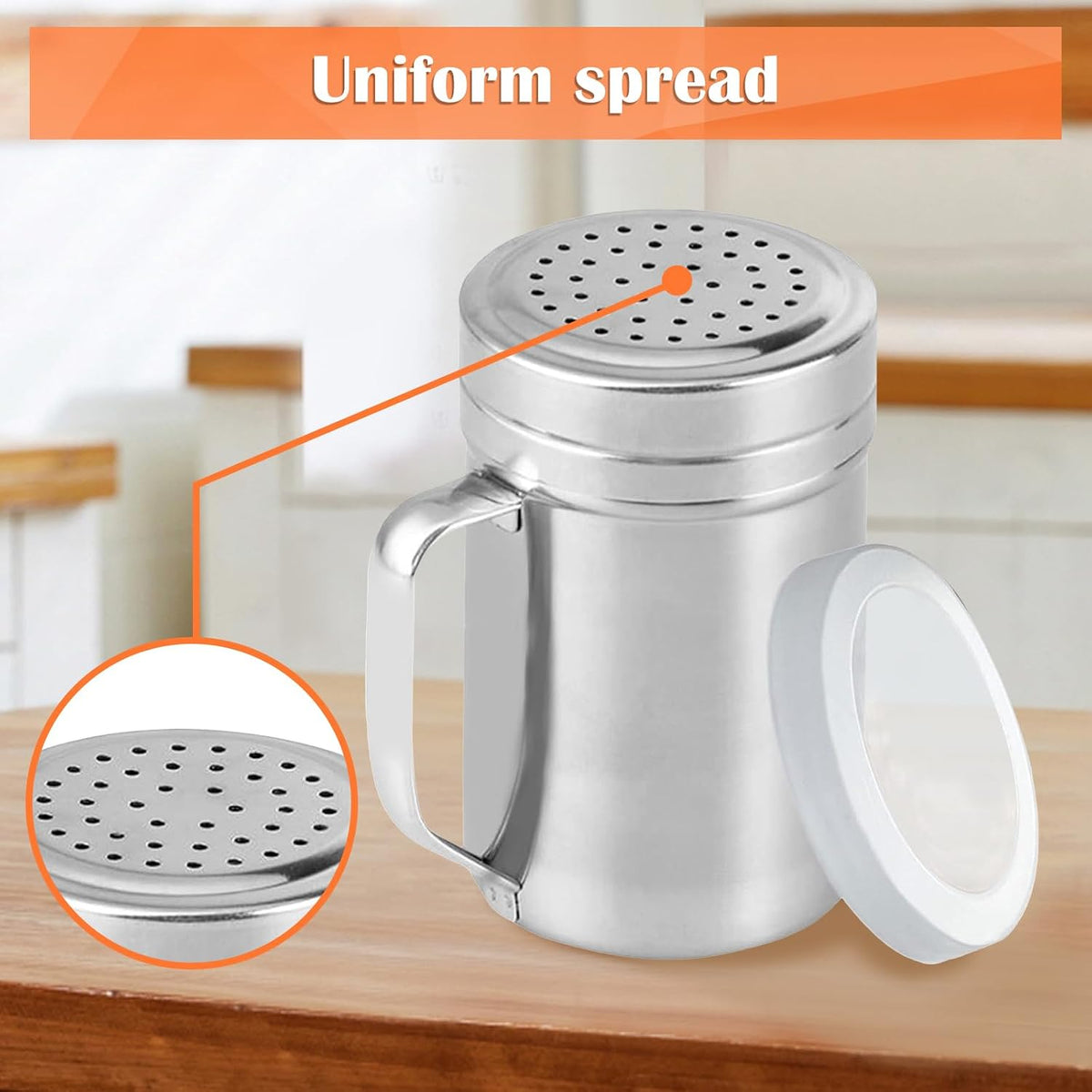 2Pcs Metal Salt Pepper Dredge Shakers, Stainless Steel Pepper Shaker Seasoning Jar With Handle, With Hole And Cover, Suitable For Pepper, Cinnamon And Coffee Spice Jars (Small-6OZ)