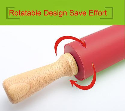 Silicone Rolling Pin, Green 9 Inch Pin with Wooden Rotatable Handle for Dough of Baking Bread, Cookie, Pizza (green, 9 inch)
