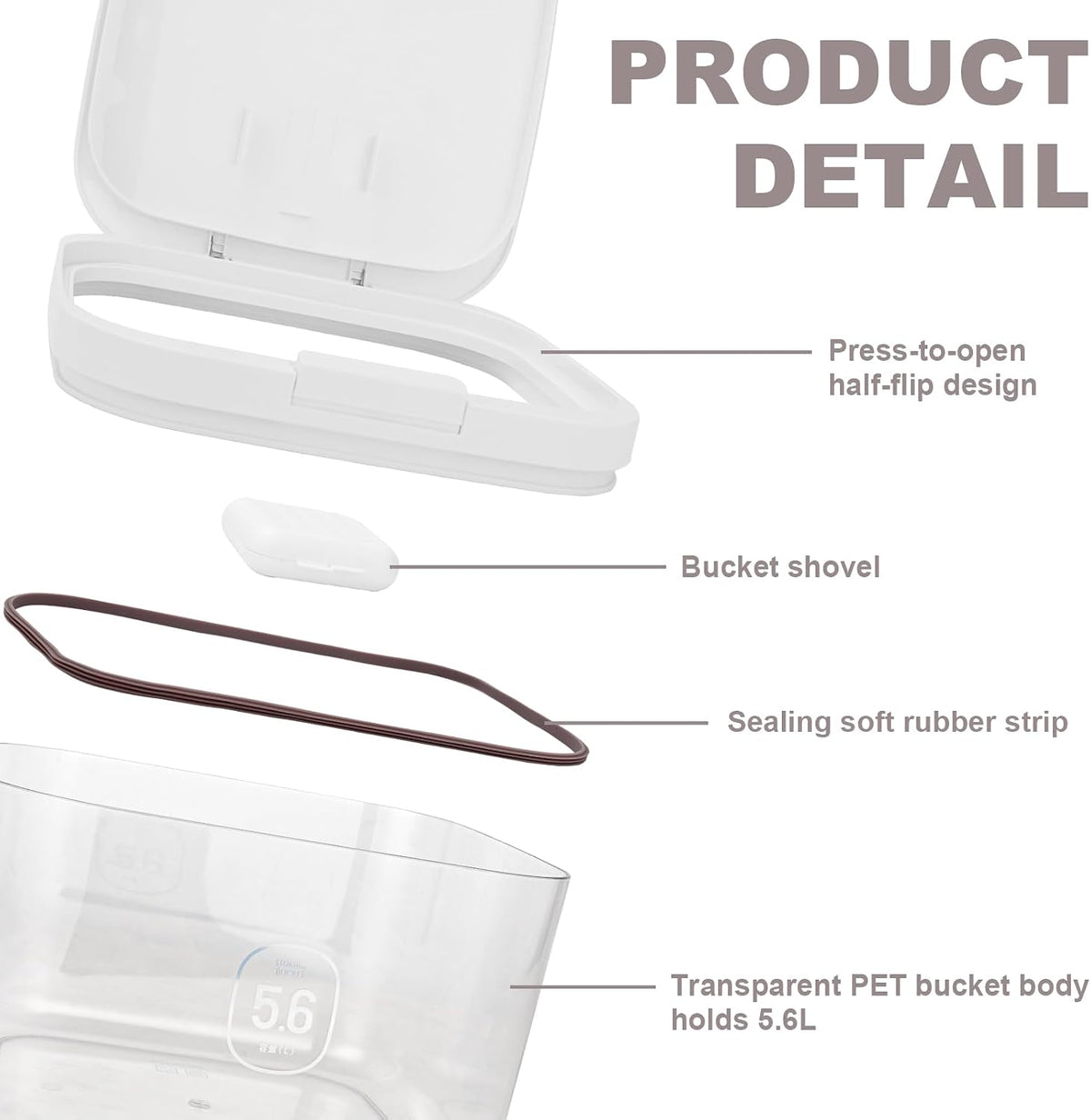 Airtight Rice Container with Measuring Cup, BPA-Free Clear PET Plastic Food Storage Container Pantry Organizers and Storage Sugar Cookies Flour Rice Container (5.6 L / 5.92 QT)