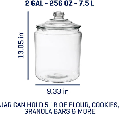 2 Gallon Glass Storage Jar with Airtight Lid, Food Container for Pantry Kitchen Organization, BPA Free Wide Mouth Clear Canister for Sugar Flour Rice Candy Dry Goods Display
