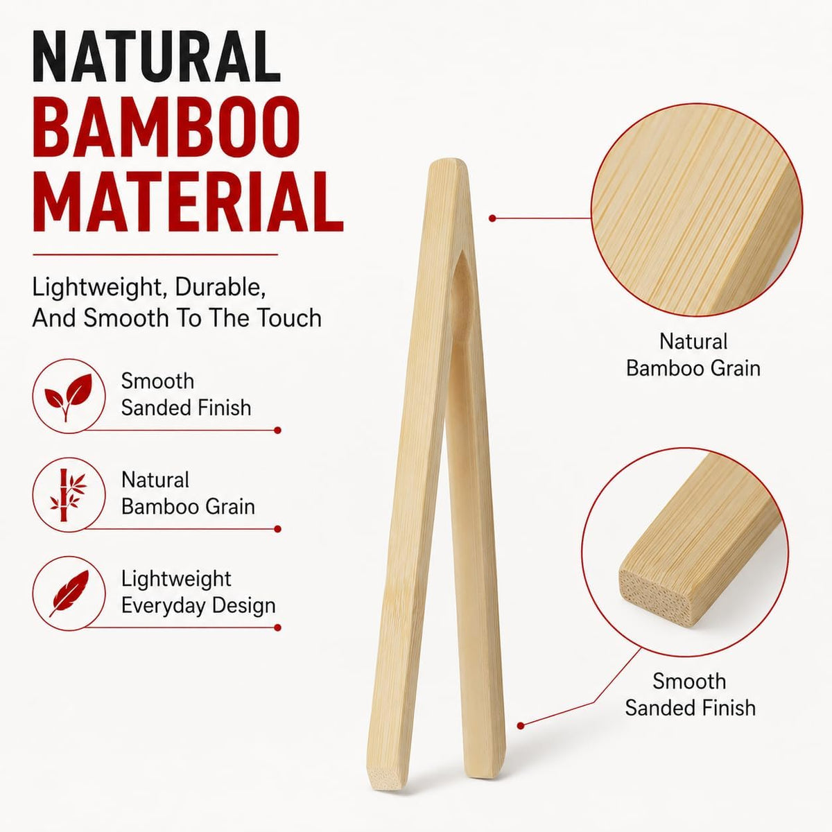 HIC Kitchen Toast Tongs, Natural Bamboo, 6.5-Inches