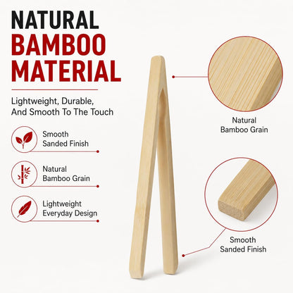 HIC Kitchen Toast Tongs, Natural Bamboo, 6.5-Inches