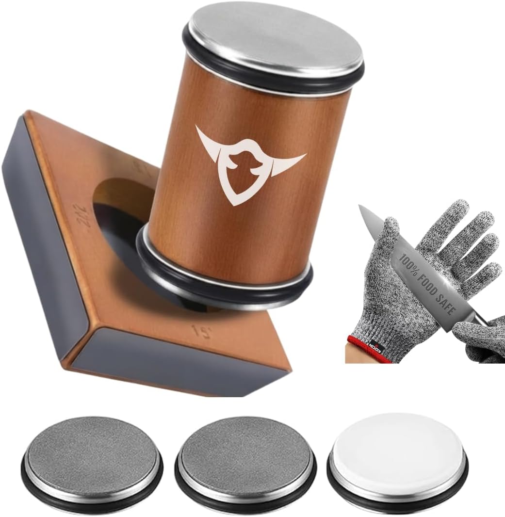 Rolling Knife Sharpener Kit, 4 Angle Magnetic, Diamond and Ceramic Discs