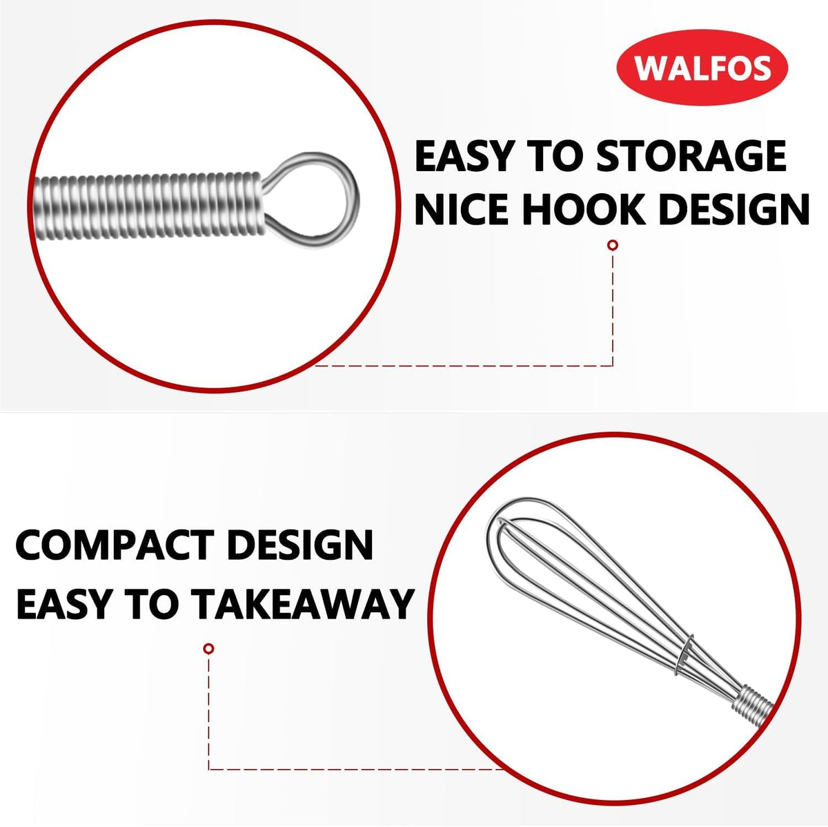 Walfos Whisk,304 Stainless Steel whisk,No-Rust 7+9+11inch Whisks for cooking Nice for Blending,Whisking,Beating.Heat resistant 600°F Dishwasher Safe. Heavy duty kitchen whisk.SILVER