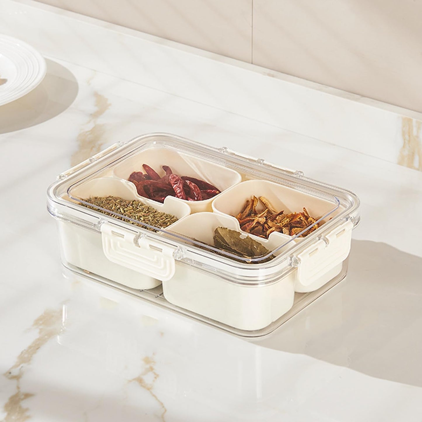 Divided Clear Snack Serving Tray with Lid & Handle, Snackle Box Charcuterie Board Container Storage Organizer for Fruit, Candy, Veggie, Nuts & Snacks, Perfect for Party, Travel, & Picnic