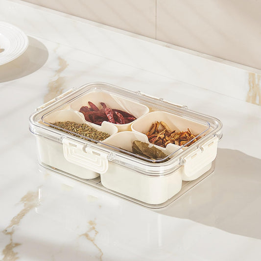 Divided Clear Snack Serving Tray with Lid & Handle, Snackle Box Charcuterie Board Container Storage Organizer for Fruit, Candy, Veggie, Nuts & Snacks, Perfect for Party, Travel, & Picnic