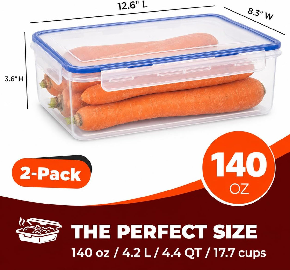 Tribello 250 oz Extra Large Airtight Food Storage Containers with SnapTight Lids – Clear, Stackable, BPA-Free Meal Prep Containers for Kitchen, Freezer & Pantry Storage
