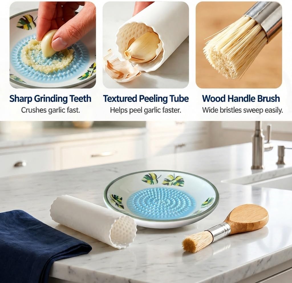 Handcrafted Ceramic Garlic Grater Plate, Ocean Blue