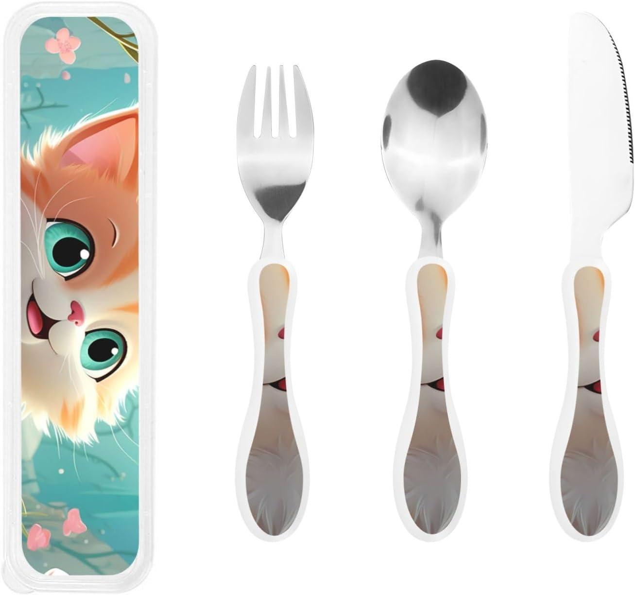 3-Piece Kids Silverware Set With Storage Case, Stainless Steel Reusable Children Safe Knife Spoon Fork Set Blue Lotus Floral Children Flatware Set For Kids Lunch Box