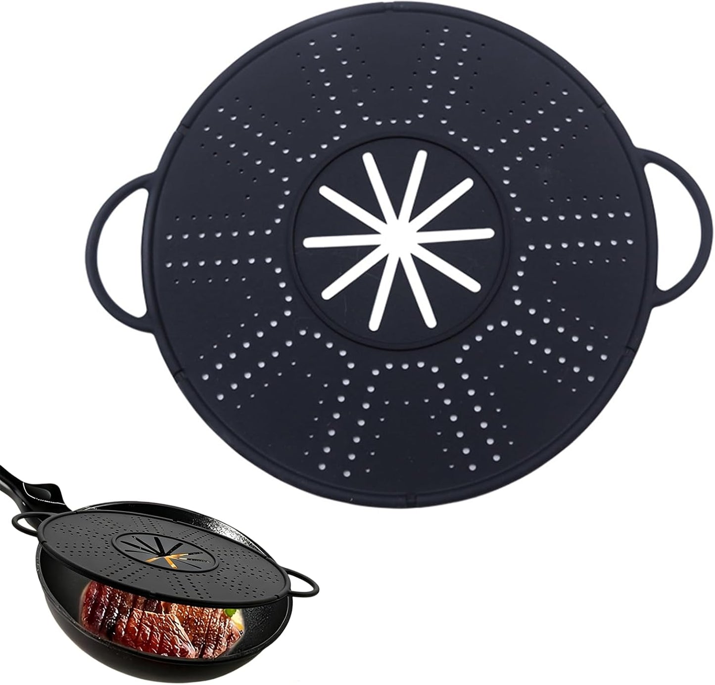 Splatter Screen for Frying Pan – 13.4" x 11" Silicone Grease Splatter Guard, Fine Mesh for Crispy Frying,Universal Fit for Skillet and Saucepan(1 Pack,Black)