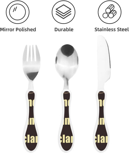 3-Piece Kids Silverware Set With Storage Case, Stainless Steel Reusable Children Safe Knife Spoon Fork Set Leaves Floral On Rustic Wood Children Flatware Set For Kids Lunch Box