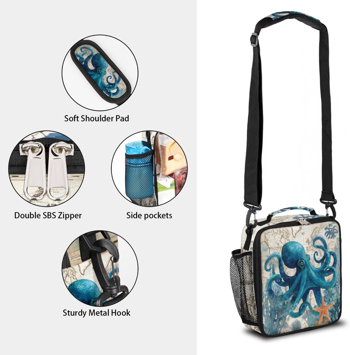 cfpolar Skull Skateboard Lunch Box for Boys Girls, Insulated Lunch Bags for Kids Reusable Mini Cooler Lunch Tote Lunchbox Thermal Meal Tote Kit with Shoulder Strap for Work School Picnic
