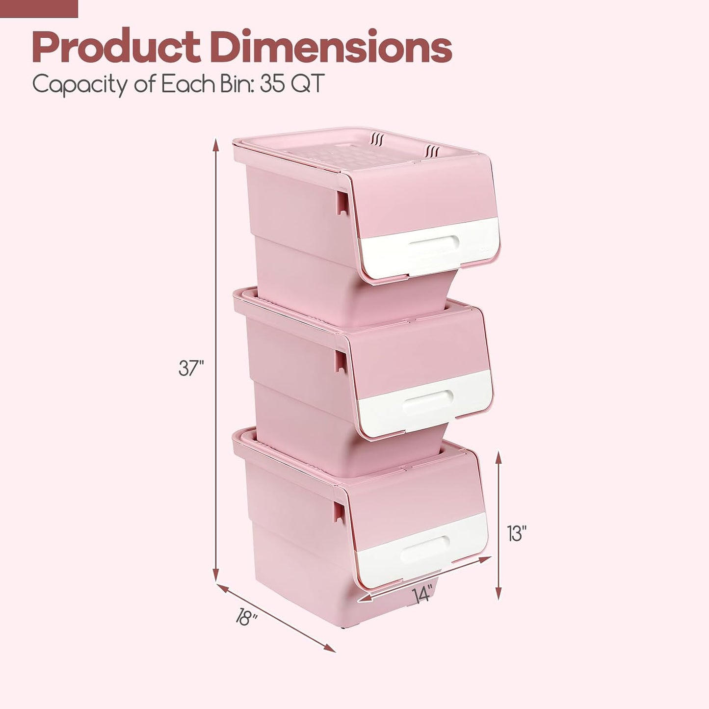 Giantex Plastic Stackable Storage Bins with Lids & Wheels, 3 Pack Open Front Stacking Bins, Organizer Bins for Pantry, Kitchen, Laundry, Closet, Playroom, Bedroom Organization (12.5 QT)