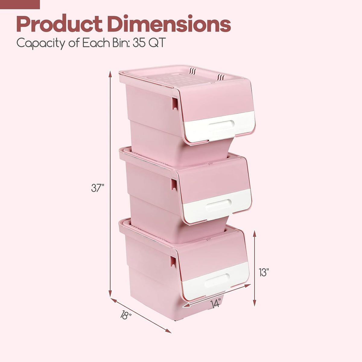 Giantex Plastic Stackable Storage Bins with Lids & Wheels, 3 Pack Open Front Stacking Bins, Organizer Bins for Pantry, Kitchen, Laundry, Closet, Playroom, Bedroom Organization (12.5 QT)