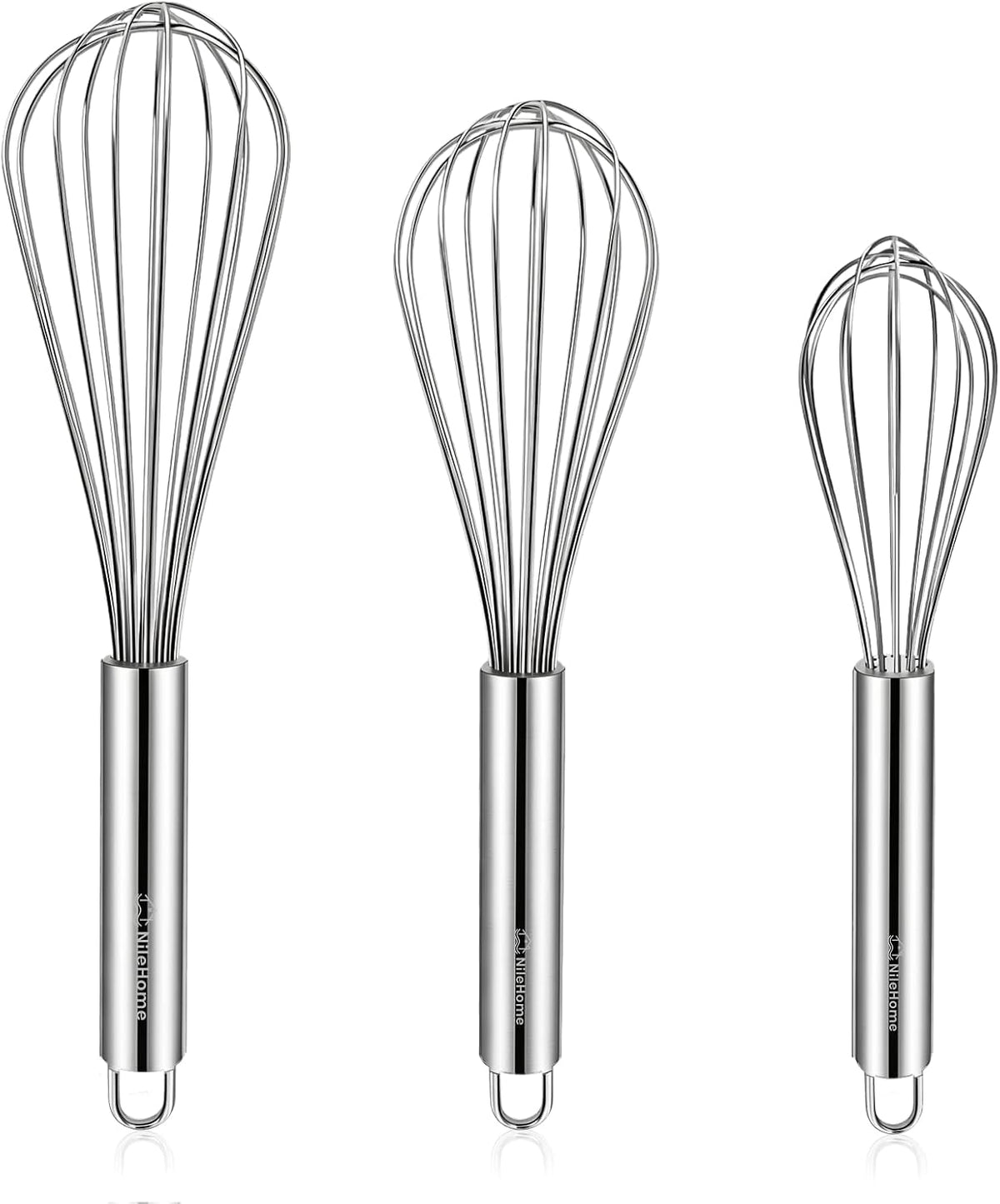 NileHome 3-Pack Stainless Steel Whisk Set, Kitchen Utensils for Cooking