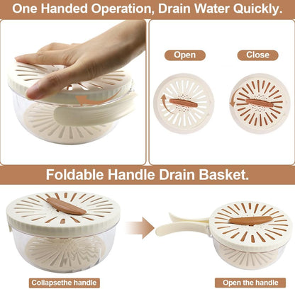 Multifunctional Fruit Washing Bowl, Berry Washing Bowl,Foldable Handle Fruit Strainer Container with Lid, Kitchen Colanders & Food Strainers, Suitable for Washing Fruits and Vegetables