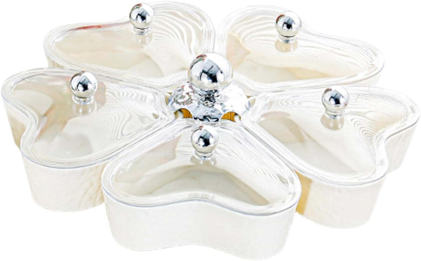 Dried Fruits Tray Candy Snack Plates Platter Appetizer Tray Divided Serving Tray for Cupcake Dried Fruits Family Holiday Home, Clear Grey Bowknot