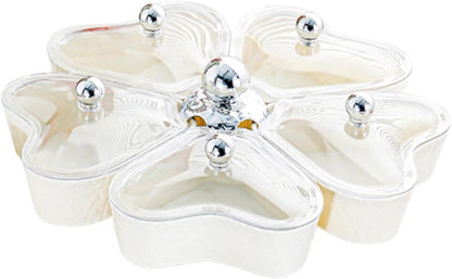 Dried Fruits Tray Candy Snack Plates Platter Appetizer Tray Divided Serving Tray for Cupcake Dried Fruits Family Holiday Home, Clear Grey Bowknot