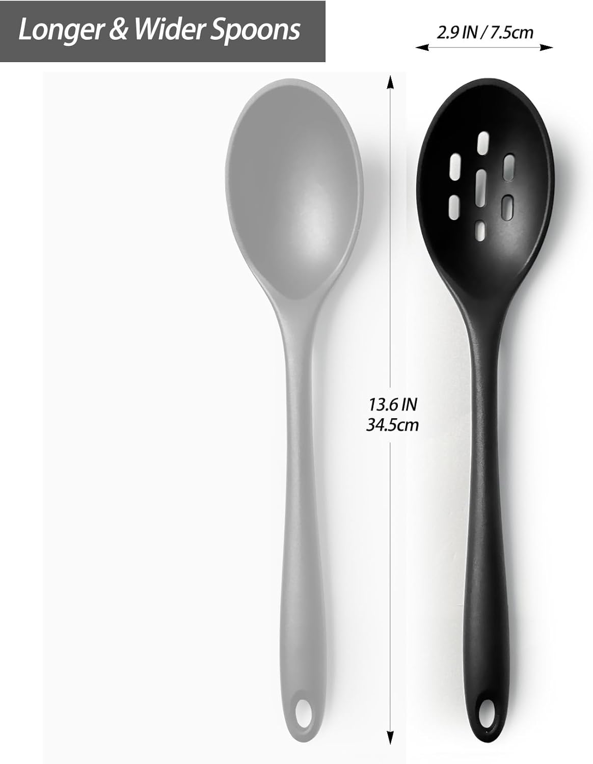 Silicone Spoons for Cooking - Extra Large Kitchen Spoons for Mixing, Serving, & Stirring - 600°F Heat-Resistant Non Stick Utensils Ladle & Skimmer- Dishwasher Safe, Black