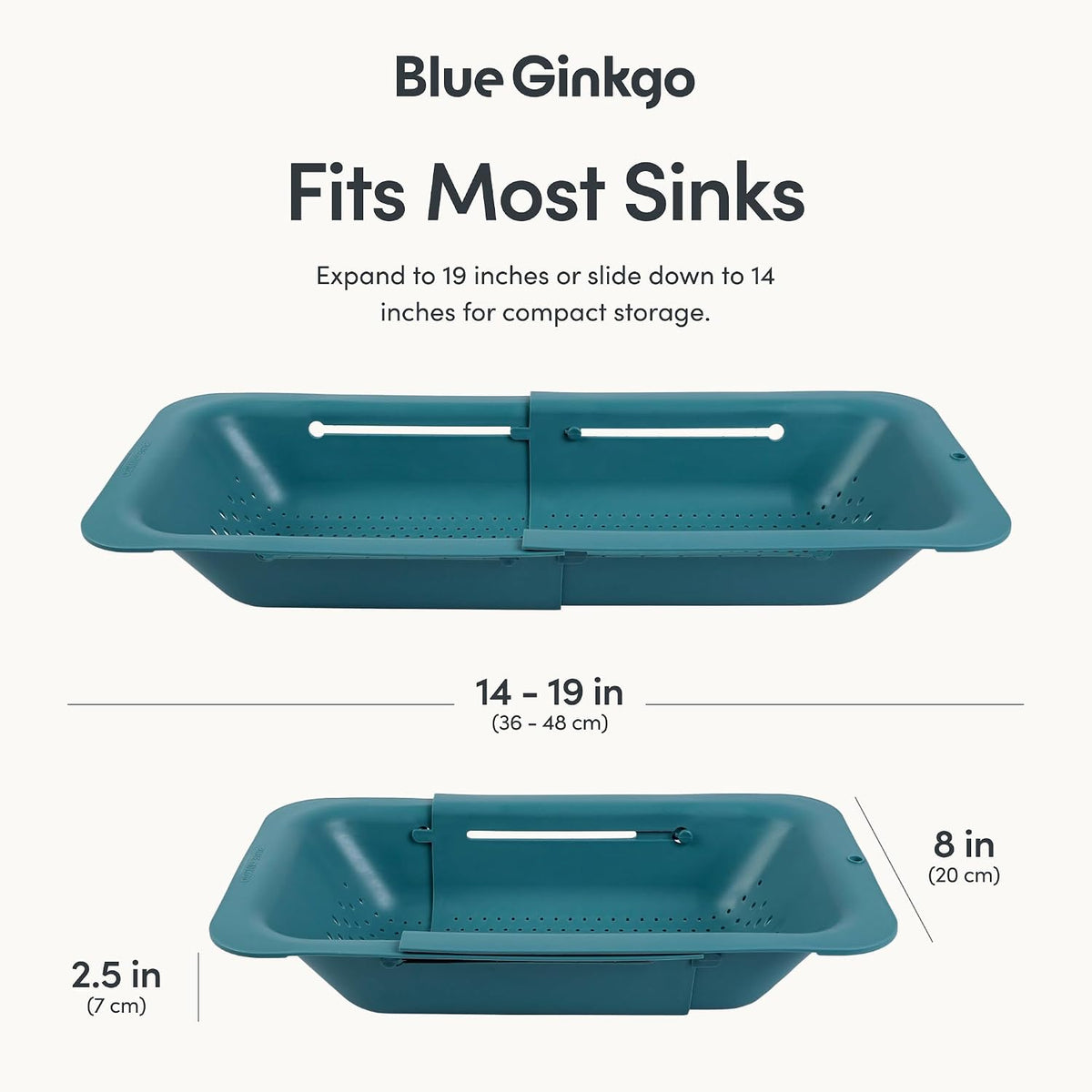 Blue Ginkgo Over Sink Colander, Extendable Kitchen Strainer, Black