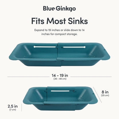 Blue Ginkgo Over Sink Colander, Extendable Kitchen Strainer, Black