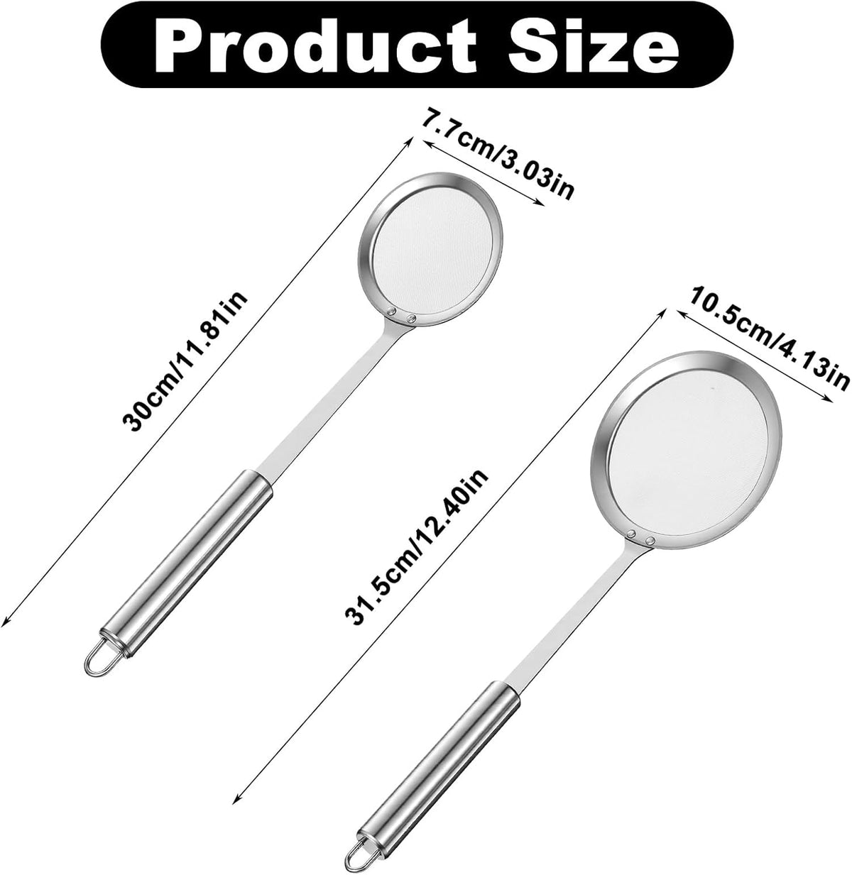 2Pcs Fat Skimmer Spoon Fine Mesh Strainer Spoon with Long Handle,10.5+7.7cm