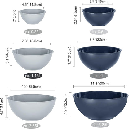 BoxedHome BPA Free Plastic Round Mixing Bowl with Lids, 12 Pack Nesting Bowls with Lids Set, Microwave and Dishwasher Safe Prep & Serving Bowls Great for Mixing, Baking, Serving (pinkish green, 12pcs)