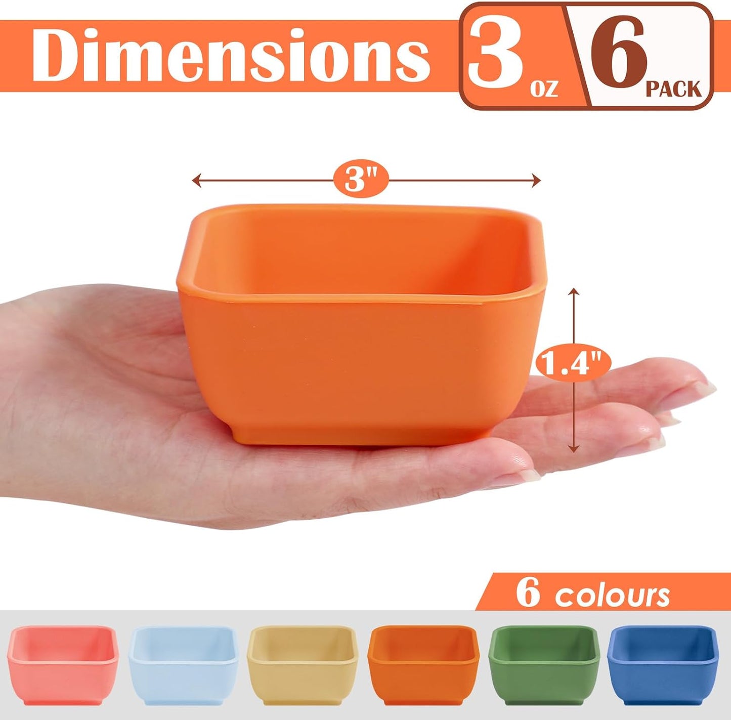 Webake Silicone Dipping Bowls, 3oz Small Pinch Bowls for Cooking Prep, Sauce, Condiment Server, BPA Free Set of 6