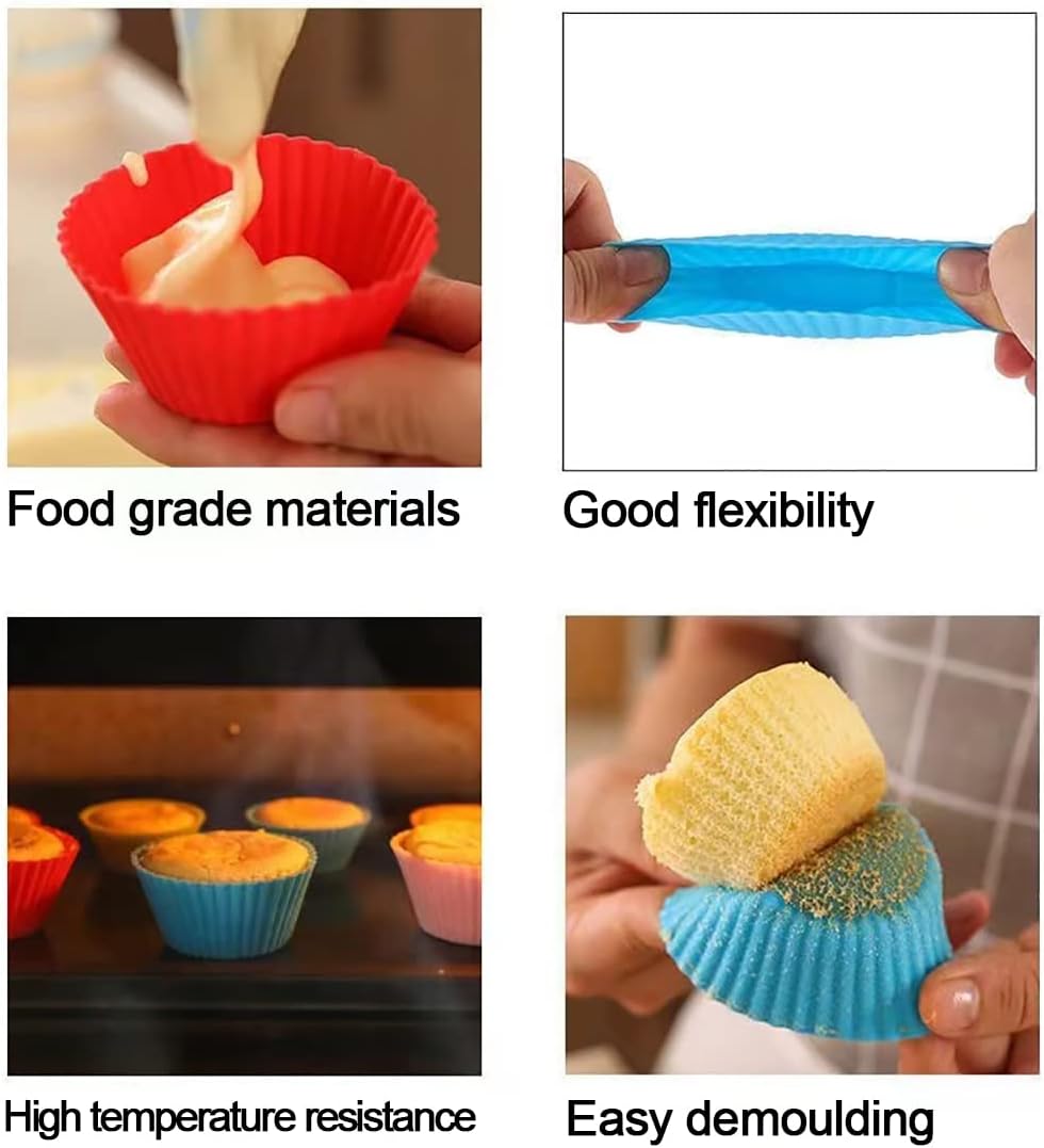 12PCS Silicone Mini Reusable Muffin Baking Cup Small Cupcake Holders Random Color Silicone Cupcake Liners Pastry Dessert Cups Nonstick Liner Molds for Making Muffin Chocolate Bread(Round)