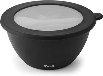 S'well Stainless Steel Salad Bowl Kit 64oz, Peacock Blue, Comes with 2oz Mini Canister and Removable Tray for Organization, Leakproof, Easy to Clean, Dishwasher Safe