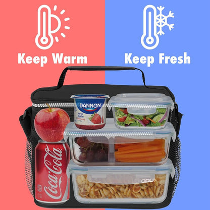 opux Insulated Lunch Box Men Women, Lunch Bag for Work School, Leakproof Soft Cooler Tote Adult, Large Lunch Pail Kids Boys Girls, Picnic Beach Food Bag with Shoulder Strap, Purple Floral