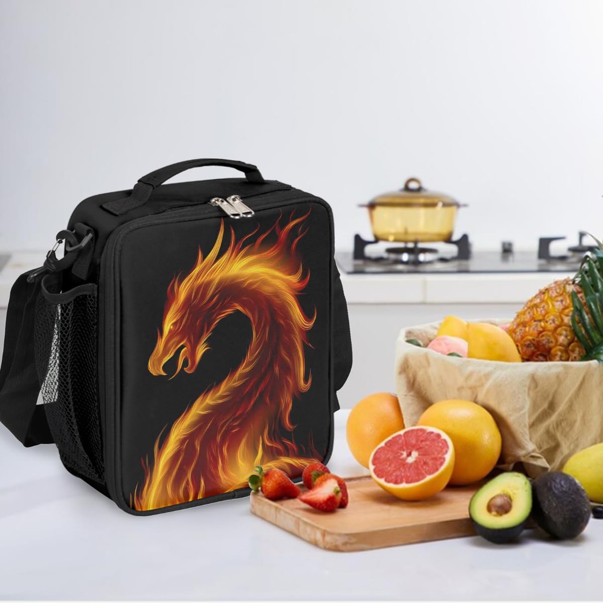 cfpolar Skull Skateboard Lunch Box for Boys Girls, Insulated Lunch Bags for Kids Reusable Mini Cooler Lunch Tote Lunchbox Thermal Meal Tote Kit with Shoulder Strap for Work School Picnic