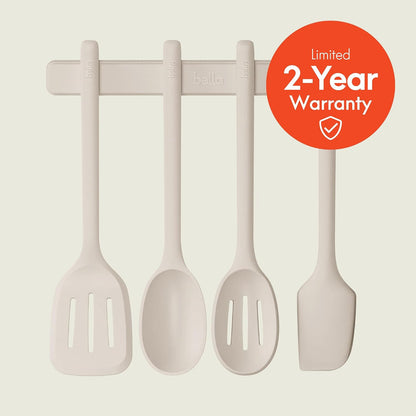 bella 5-Piece Kitchen Tool Set with Magnetic Rack, Silicone, Turner, Spoon, Slotted Spoon, Spatula, Utensil Holder, Magnetic Holder, Non-toxic*, Food-grade, Heat safe to 425°F, Dishwasher Safe, Slate