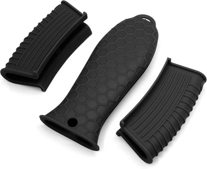 4 Pack Cast Iron Handle Covers, Heat Resistant Silicone, Black