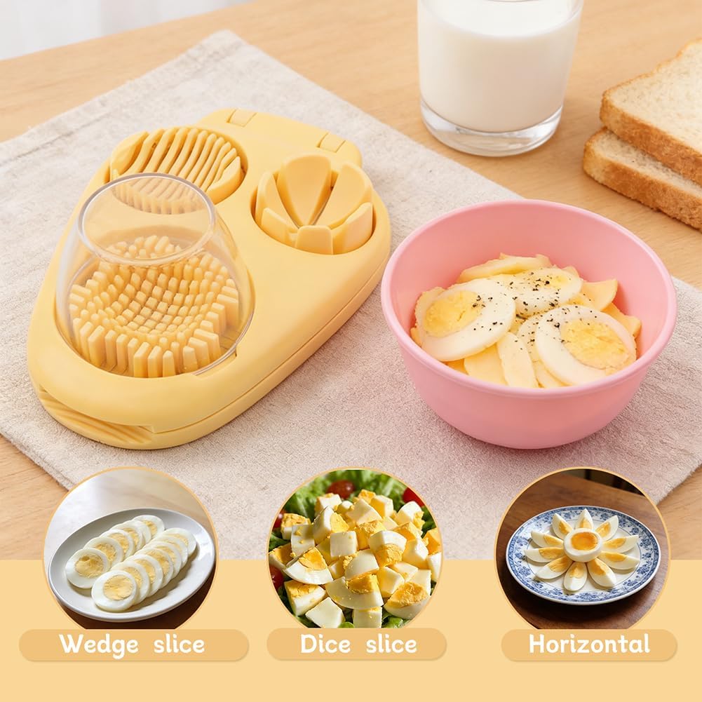 3-in-1 Egg Slicer for Hard Boiled Eggs, 3 Slice Modes Egg Cutter Dicer