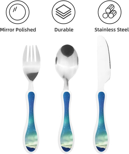 3-Piece Kids Silverware Set With Storage Case, Stainless Steel Reusable Children Safe Knife Spoon Fork Set Dolphin Children Flatware Set For Kids Lunch Box