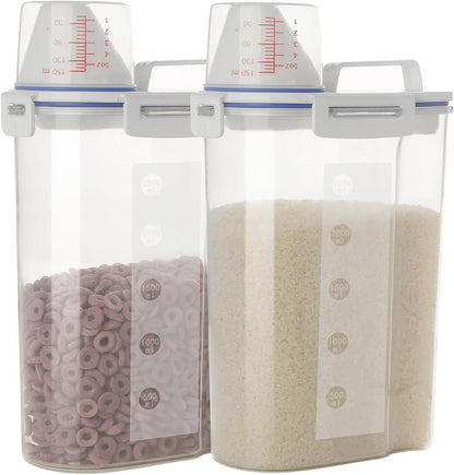 20Lbs 2 Pack Food Storage Container with Scoop, Airtight Rice Storage Bins Flour Containers Pet Food Dispenser with Handle & Wheels, Plastic Kitchen Pantry Organization for Cereal Baking Supplies