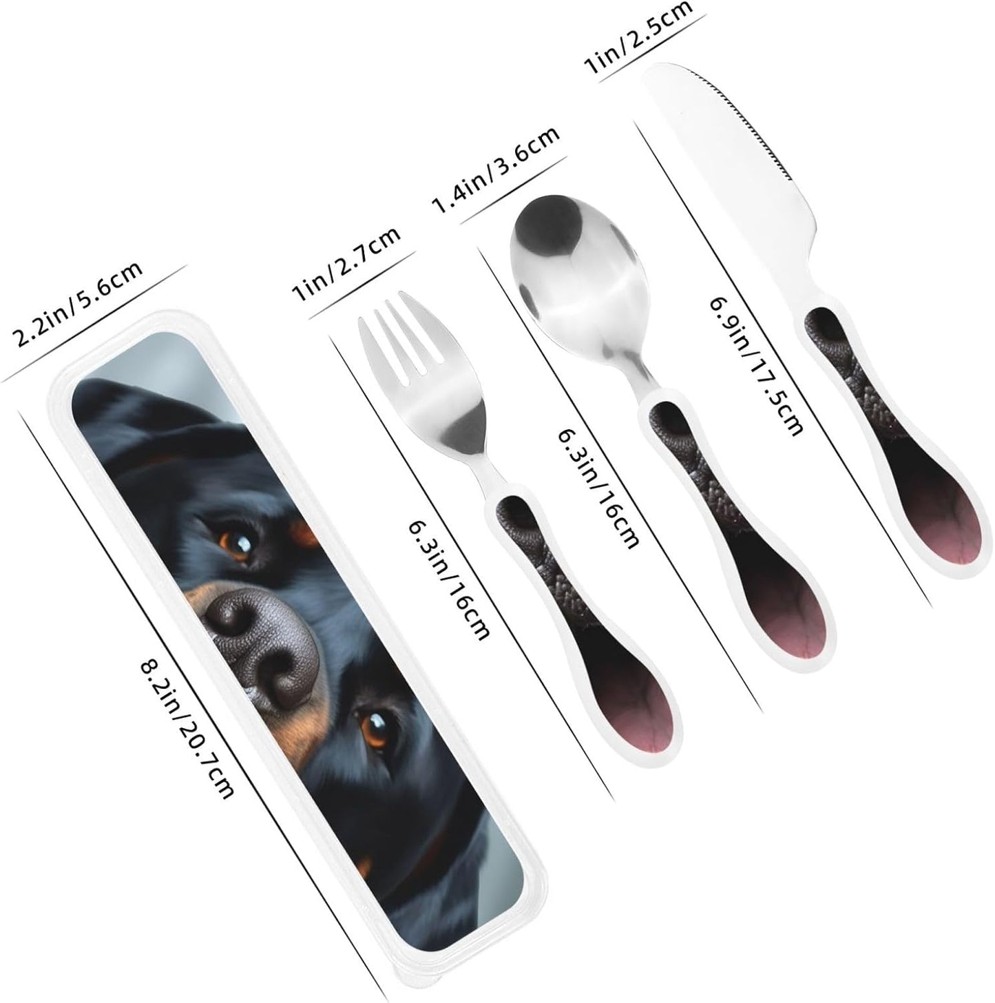 3-Piece Kids Silverware Set With Storage Case, Stainless Steel Reusable Children Safe Knife Spoon Fork Set Black White Stripes Red Rose Flowers Children Flatware Set For Kids Lunch Box