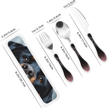 3-Piece Kids Silverware Set With Storage Case, Stainless Steel Reusable Children Safe Knife Spoon Fork Set Black White Stripes Red Rose Flowers Children Flatware Set For Kids Lunch Box