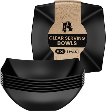 R-kay 6 Pack Square Plastic Serving Bowls - Clear Plastic bowls 16 Oz - Disposable Serving Bowls Heavy Duty For Weddings Catering And Birthday parties