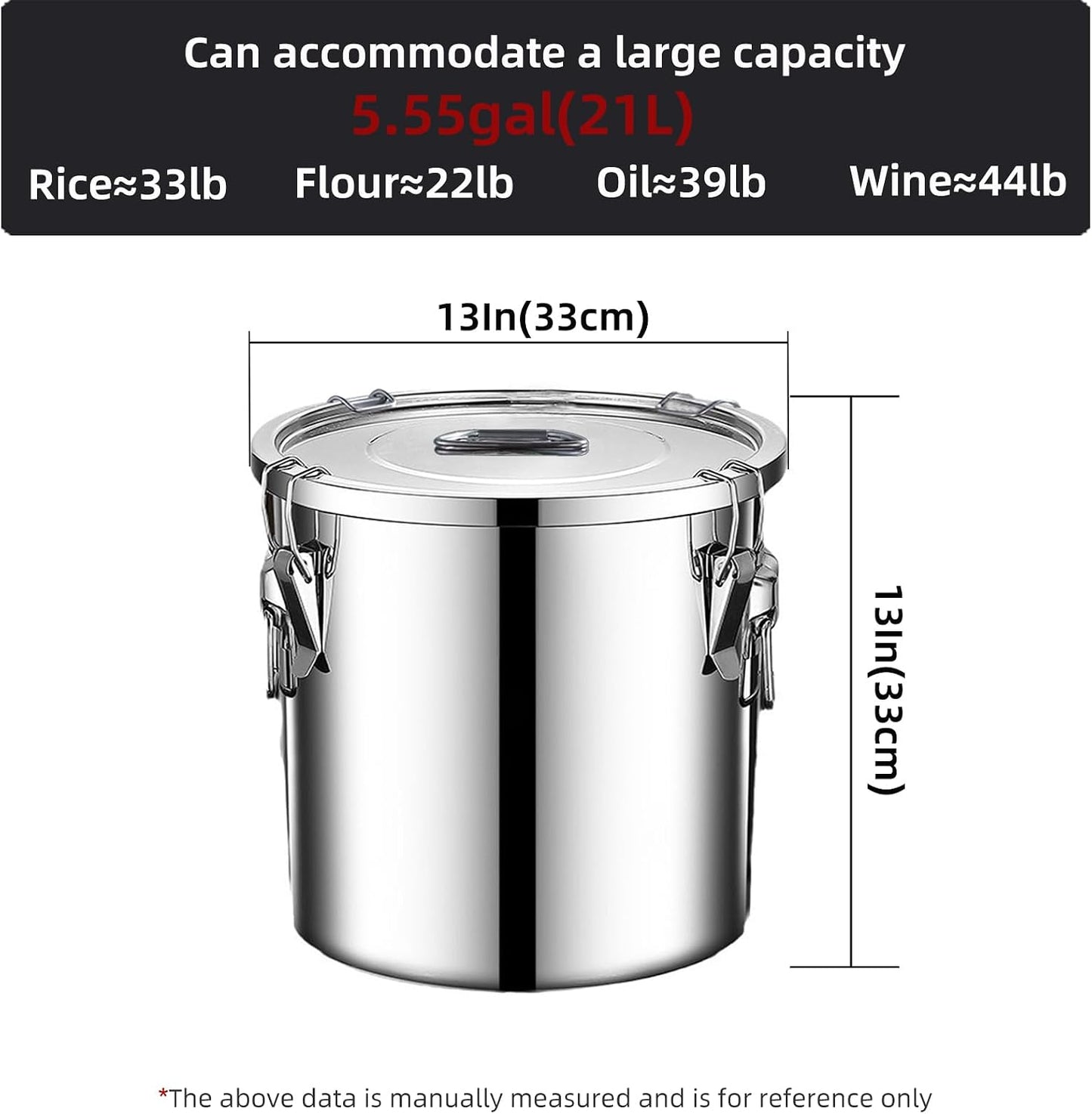 304 stainless steel food storage containers with lids lock clips airtight container large airtight for rice flour sugar grain coffee bean storage containers Kitchen jar (5.55gal/21L)